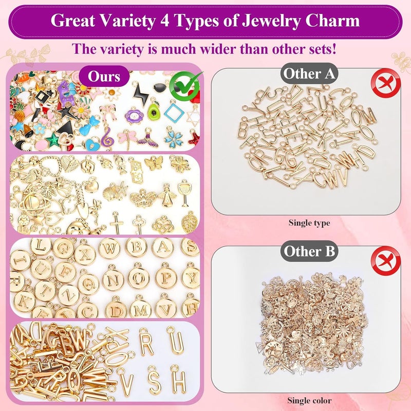 Modacraft 3 Types 172 Pcs Charms for Jewelry Making with Jump Rings, Bulk Enamel KC Letter Charm for DIY Necklace Bracelet Earring Craft Supplies - Image 3